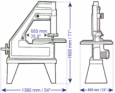 Band saw for wood Dario SV3 MAXI - diagram with dimensions
